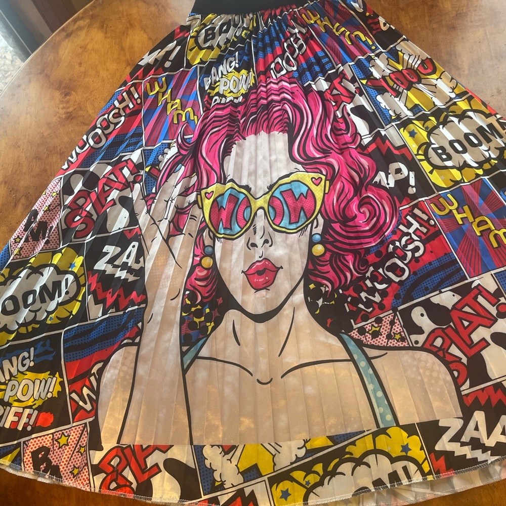 Cartoon Graphic Pleated Gypsy Skirt